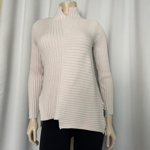 CAbi Women Style 3363 D Ring Pullover Ribbed Knit Ivory Mock Neck Sweater Size S - Picture 1 of 7